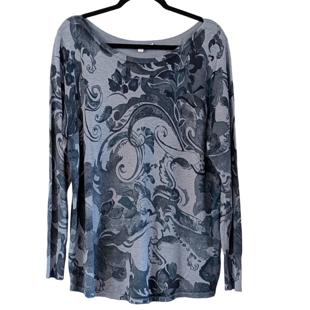 Chico's Size 3 Blue Paisley Sweater Knit Pullover XL Soft Lightweight Top